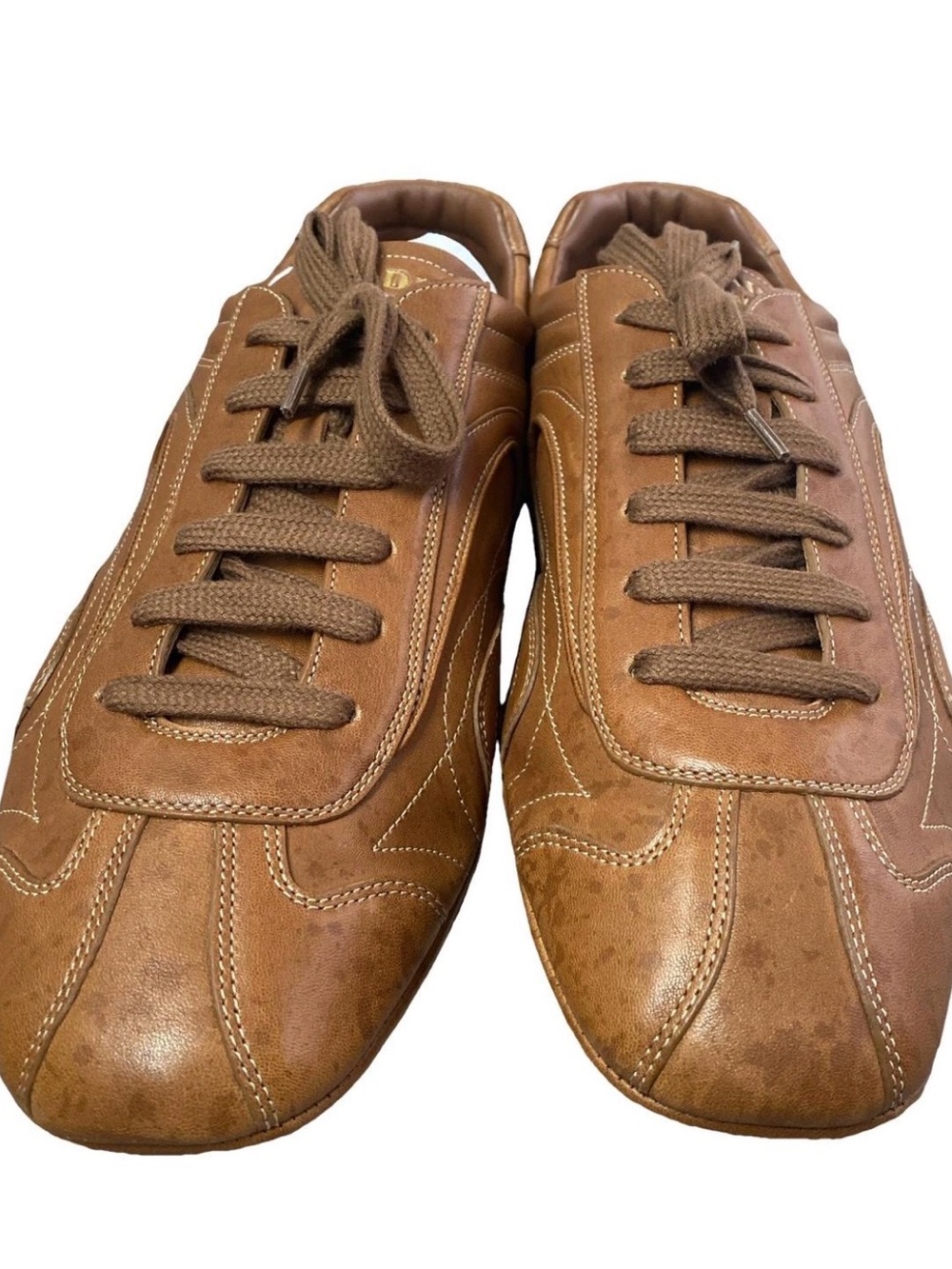 Prada Men's Brown Leather Lace-Up Sneakers Montecarlos